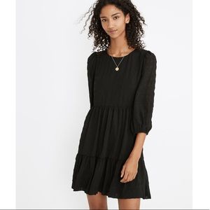 Madewell Puff Sleeve Ruffle Hem Mini Dress Black Style #MC329